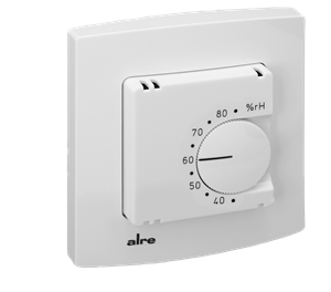 Alre FHY 101.060#21 Room hygrostat, flush-mounted, 24V AC to 230V AC, 35…85% rH, two-way contact, alre frame, cover 50x50mm, pure white, gloss Turkey