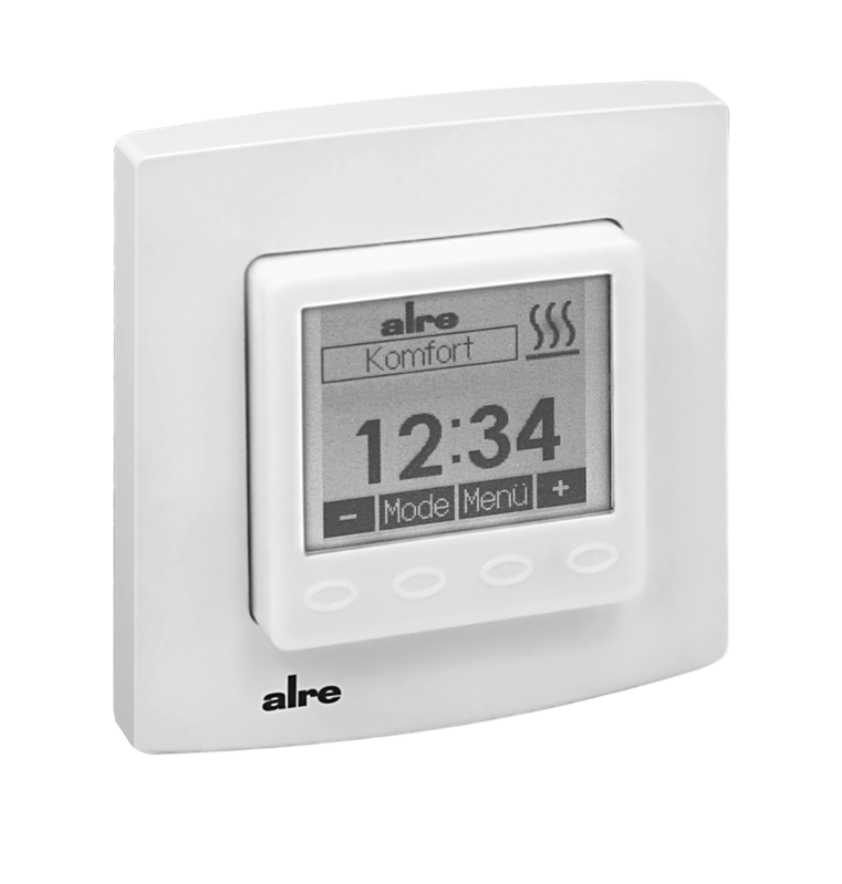 Alre HTRRUu210.021#21/7/V2 Room/underfloor temperature controller with timer, flush-mounted, alre frame, cover 50x50mm, pure white, gloss, remote sensor NTC2K for floor Turkiye