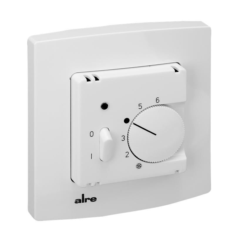 Alre RTBSU-401.052#21 Room thermostat, flush-mounted, 230V AC, NC contact, additional heating display/switch, alre frame, cover 50x50mm, pure white, gloss Turkiye